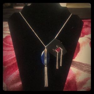 blue necklace with matching chain earrings...